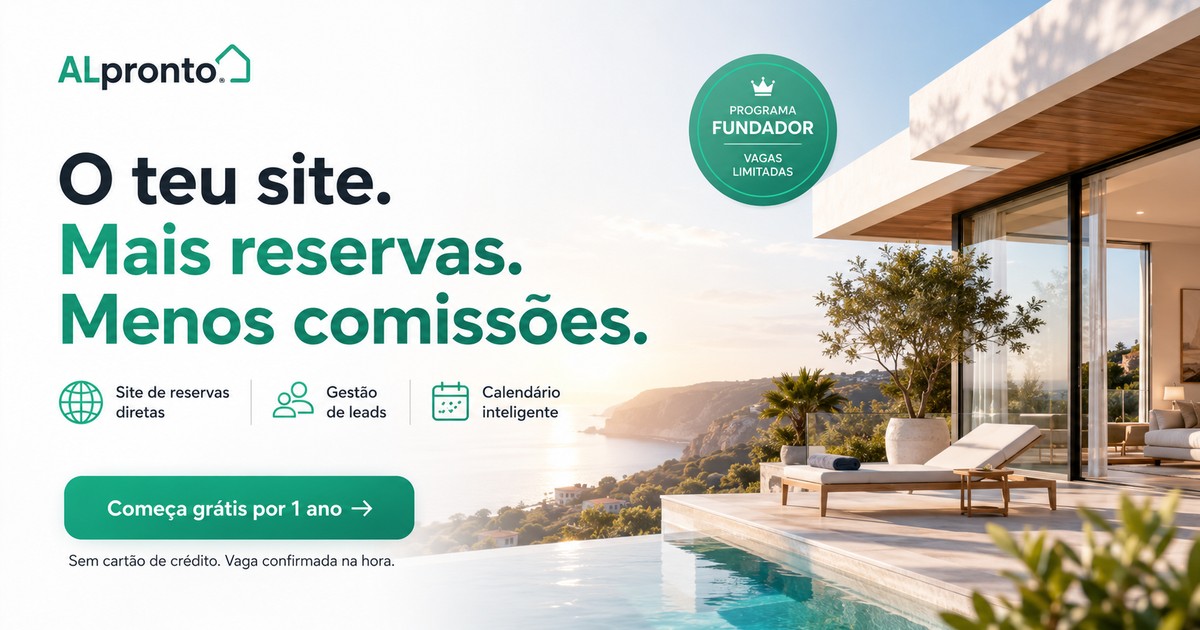 Programa Fundador ALpronto — site de reservas diretas, gestão de leads e calendário grátis durante 1 ano